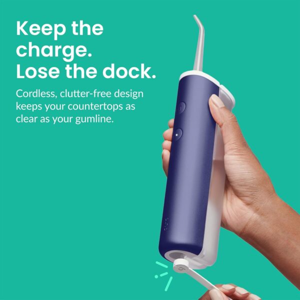 quip Water Flosser with Replacement Tip - Cordless Water Flosser with Adjustable Pressure - Teeth Cleaner Pick with 360 Degree Rotating Replaceable Tip, Rechargeable Water Dental Pick - Midnight Blue