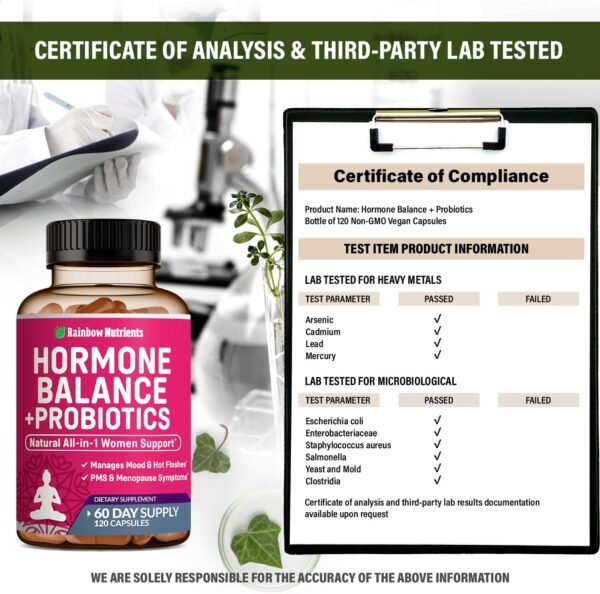 Hormone Balance + Probiotics for Women (3450mg) Natural Menopause Relief, Weight Management, Bloating, Hot Flashes, PMS | Organic Maca, Chasteberry, Dong Quai & Black Cohosh | Non GMO |120 V Capsules