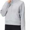 THE GYM PEOPLE Womens' Half Zip Pullover Fleece Stand Collar Crop Sweatshirt with Pockets Thumb Hole
