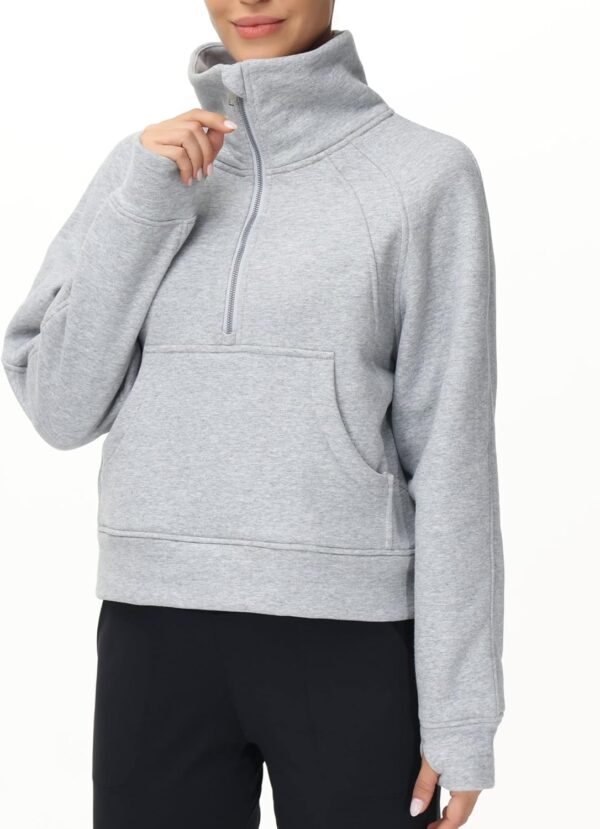 THE GYM PEOPLE Womens' Half Zip Pullover Fleece Stand Collar Crop Sweatshirt with Pockets Thumb Hole