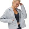 THE GYM PEOPLE Women's Full-Zip Up Hoodies Jacket Fleece Workout Crop Tops Sweatshirts with Pockets Thumb Hole