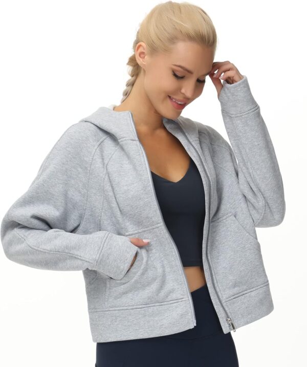THE GYM PEOPLE Women's Full-Zip Up Hoodies Jacket Fleece Workout Crop Tops Sweatshirts with Pockets Thumb Hole