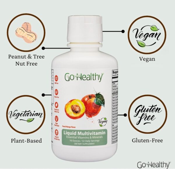 Go Healthy Liquid Multivitamin for Women, Men, Teens, 50 Plus – Vegan Vitamin & Mineral Supplement, Adult Energy & Immune Support, Easy-to-Absorb, Delicious Fruit Flavor – 32 Servings
