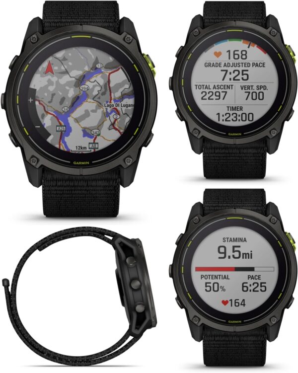Wearable4U Garmin Enduro 3 – 51 mm, Solar, Sapphire, Ultraperformance GPS Smartwatch, Carbon Gray DLC Titanium with Black UltraFit Nylon Strap White Earbuds Bundle