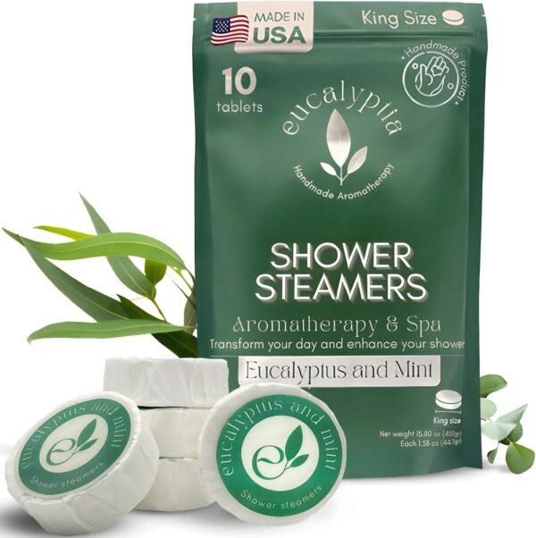 Mint Eucalyptus Shower Steamers – 10 Pack Aromatherapy Tablets for Relaxation, Stress Relief, Handmade Natural Essential Oils, Spa Shower Tablets, Perfect Birthday Gifts for Women