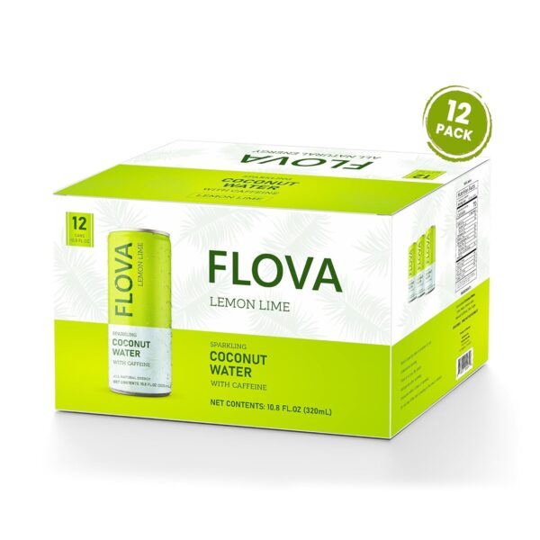 Flova Lemon Lime Energy Drink, All Natural, Electrolytes and Minerals from Coconut Water, 4 Simple Easy to Pronounce Ingredients, 99% Juice, Pack of 12 Cans
