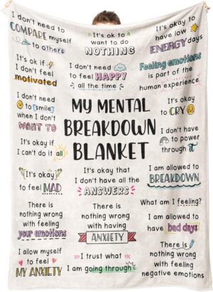 My Mental Breakdown Blanket, Mental Health/Inspirational Gifts for Women Men, Mental Health Counselor Gifts, Daily Affirmations, Stress Relief/Self Care Love Gifts, Calm Down Corner Supplies