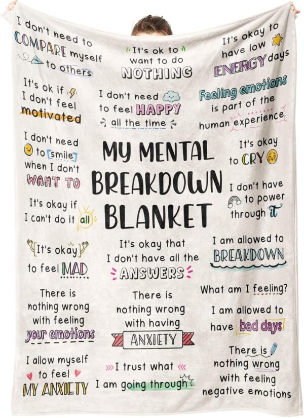 My Mental Breakdown Blanket, Mental Health/Inspirational Gifts for Women Men, Mental Health Counselor Gifts, Daily Affirmations, Stress Relief/Self Care Love Gifts, Calm Down Corner Supplies