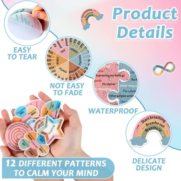 ZOIIWA 48Pcs Breath Calm Anxiety Sensory Stickers Reusable Tactile Textured Mindfulness Sticker Fidget Silent Adhesive Sensory Strips for School Office Adults Teen Kid Tension Student Classroom Supply