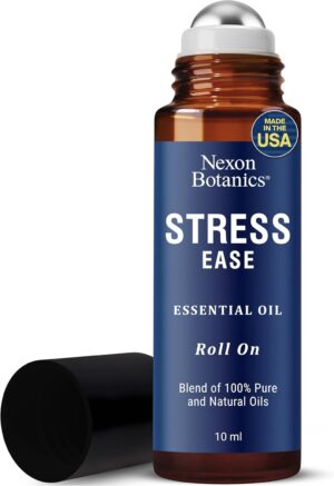 Stress Ease Essential Oil Roll-On Blend 10 ml - Natural Stress Relief with Lavender, Geranium & Frankincense Oils Roller - Pure & Calming Aromatherapy - Nexon Botanics