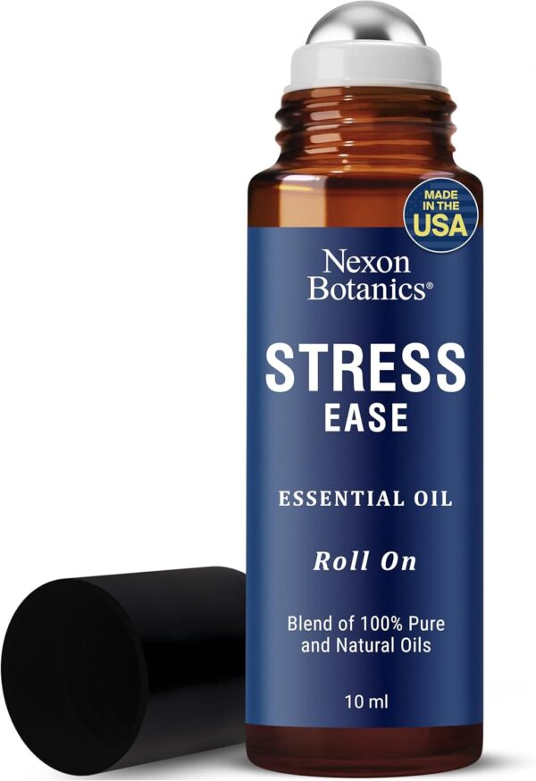 Stress Ease Essential Oil Roll-On Blend 10 ml - Natural Stress Relief with Lavender, Geranium & Frankincense Oils Roller - Pure & Calming Aromatherapy - Nexon Botanics