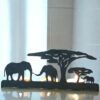 Renovatio Metal Tealight Candle Holder – Safari Elephants Silhouette Decor for Living Room, Meditation Space, Christmas & Wedding – Black Safari Theme