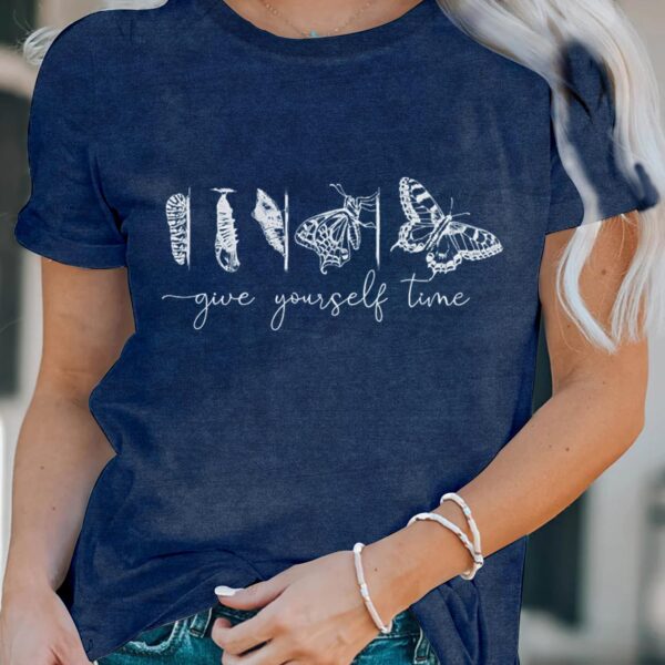 LBP Butterfly Inspirational Shirts Give Yourself Time Shirt for Women Butterfly Life Graphic Tees Motivational T-Shirt