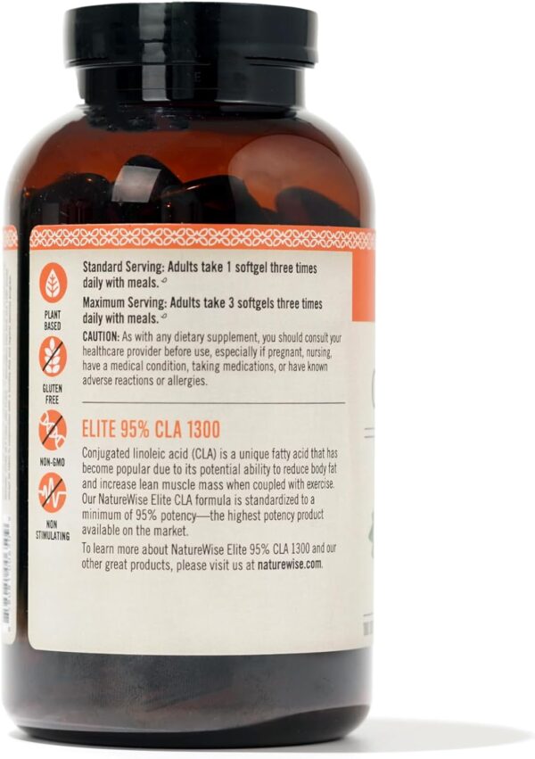 NatureWise CLA 1300 - 95% Active Conjugated Linoleic Acid for Women and Men, Not Stimulating, Supports Weight & Fitness Goals - Non-GMO, Gluten Free - 180 Softgels[2-Month Supply]