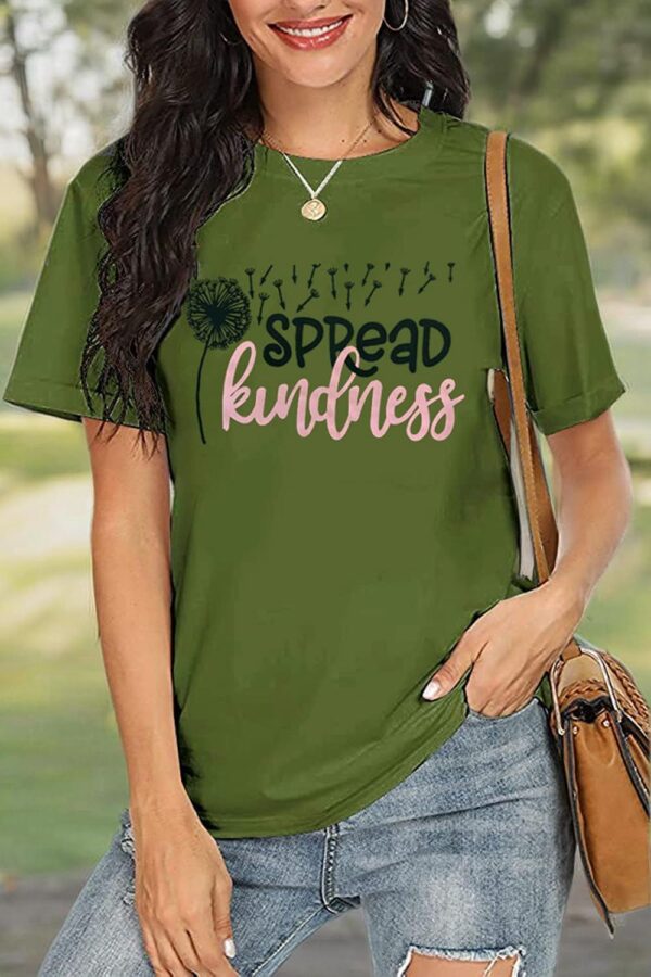 Spread Kindness T Shirt for Women Summer Dandelion Graphic Tees Casual Funny Sayings Letter Printed Cute Shirts Tops