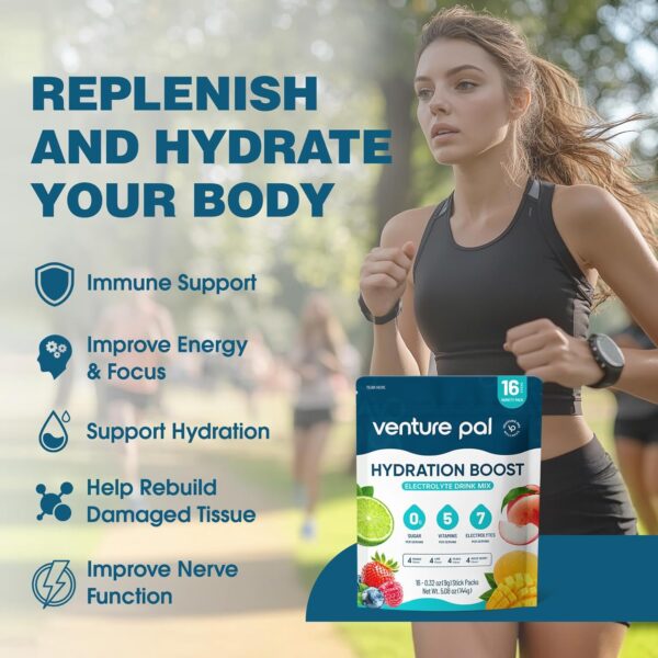 Venture Pal Sugar Free Electrolyte Powder Packets - Liquid Daily IV Hydration Packets | Electrolytes Drink Mix with 5 Vitamins & 7 Electrolytes | Keto Friendly | Non-GMO | Certified Vegan | 16 Sticks