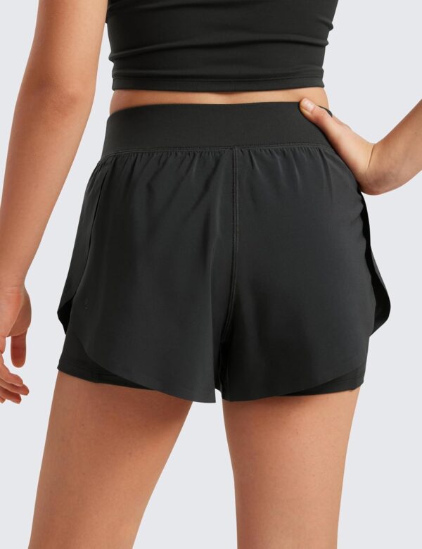 CRZ YOGA Girls 2 in 1 Dolphin Athletic Running Shorts with Pockets High Waist Teen Kid Workout Casual Tennis Soccer Split