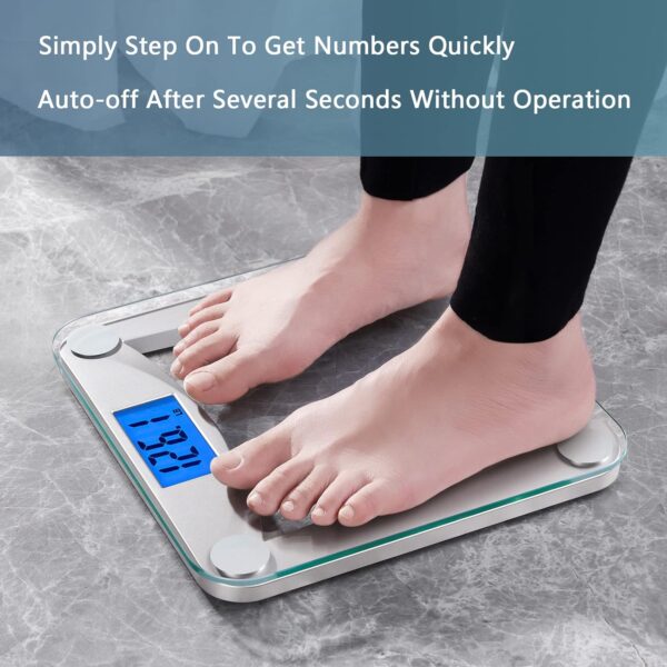 Vitafit Digital Bathroom Weight Scale for Body Weight, High Accuracy Assured by Weighing Professional Since 2001,Extra Large Blue Backlit LCD and Step-On, 400lb/180kg, Clear Glass