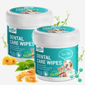 Dog Dental Care Wipes - Dog Teeth Cleaning Finger Wipes - Dog Tooth Brushing Kit Dental Wipes - Reduces Plaque & Freshens Breath (100 Pcs)