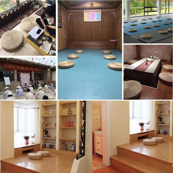 HUAWELL 2 Pack Tatami Floor Pillow Sitting Cushion Bigger Size,Round Padded Room Floor Straw Mat for Outdoor Seat (Dia: 19.7)