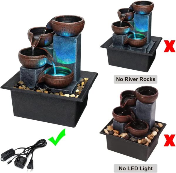 Small Indoor Relaxation Tabletop Fountain and Waterfall, Zen Meditation Waterfall Feature with Color LED Light & Natural River Rocks, Waterfall Decor for Home Office Bedroom Living Room (Style 1)