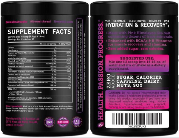 Zeal Naturals Electrolyte Powder Recovery Drink (90 Servings | Black Cherry) w/ 0 Sugar +BCAAs +B-Vitamins Electrolyte Supplement w Potassium Zinc & Magnesium for Hydration - Keto Electrolytes
