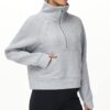 THE GYM PEOPLE Womens' Half Zip Pullover Fleece Stand Collar Crop Sweatshirt with Pockets Thumb Hole