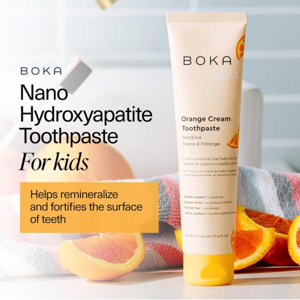 Boka Fluoride Free Toothpaste Nano Hydroxyapatite, Helps Remineralize, Appropriate for Sensitive Teeth, Whitening - for Adult, Kids Oral Care - Orange Cream Flavor, 4oz 1Pk - US Manufactured