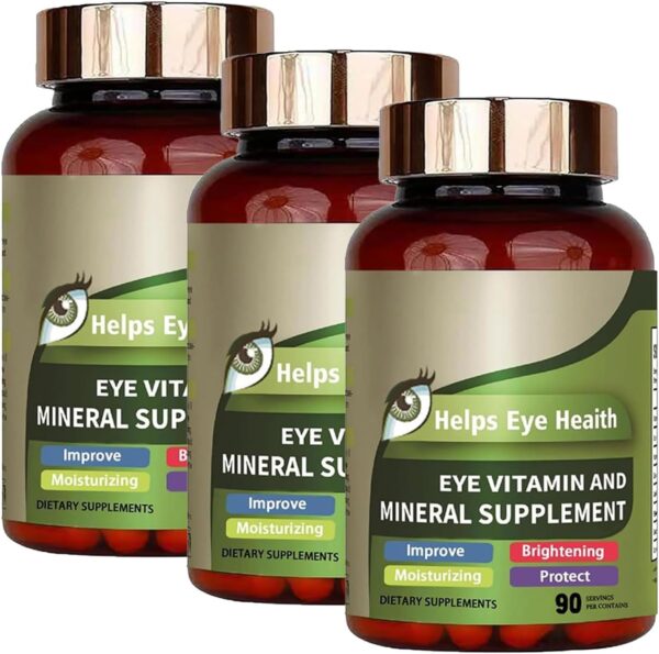 Eye Vitamin & Mineral Supplement with Lutein, Zeaxanthin, Supports Eye Strain, Vision Health for Adults with Vitamins C & E, Vegan Eye Vitamins Supplement - 90 Capsules (3pcs)
