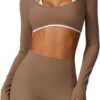 ABOCIW Womens Workout Crop Top Halter Long Sleeve Sports Bra Low Medium Impact Yoga Top T Shirts with Built in Bra