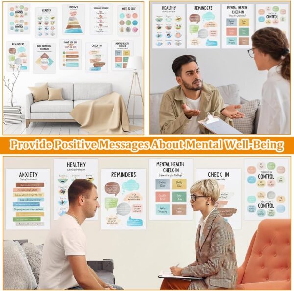 JIANWEI 12pcs Mental Health Posters, 10’’x14’’ School Counselor Supplies, Calm Down Corner Coping Skills Wall Art, Inspirational Posters Motivational Posters for Home Classroom Decoration(as Shown)