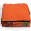 CRAFT KALA Indian Square Patchwork Traditional Pouf Cover Indian Living Room Poufs Decorative Embroidered Designer Ottoman Home Living Footstool Chair Cover Decor Pillow Cover 22x22x5 inches, Orange