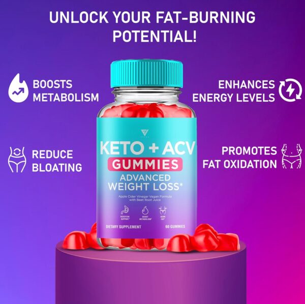 Keto ACV Gummies Advanced Weight Loss Belly Fat Burners Product Works Fast, ACV Keto Gummy Detox Cleanse Diet Apple Cider Vinegar Metabolism(60 Count)