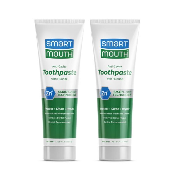 SmartMouth Premium Zinc Ion Toothpaste - Whitening - with Fluoride - Refreshing, Anti-Cavity Toothpaste for Adults - Strengthens Enamel - Mild Mint Flavor, 6 oz (2 Pack)
