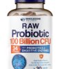 Organic Raw Probiotics 100 Billion CFU, Dr Formulated for Women and Men, Complete Adult Supplement with Prebiotics and Digestive Enzymes; 30 Capsules, Shelf Stable