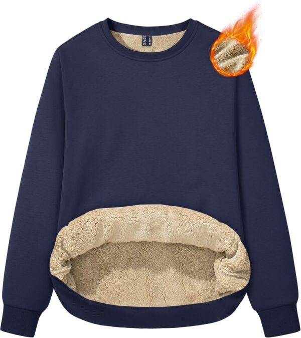 MAGCOMSEN Women's Sherpa Lined Sweatshirts Thermal Casual Crewneck Fleece Pullover Winter Warm Thick Long Sleeve Tops