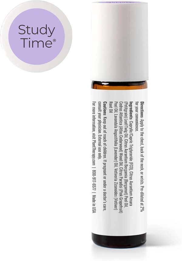 Plant Therapy KidSafe Study Time Essential Oil Blend for Focus, Mind Calming, Concentration Blend for Kids 100% Pure, Pre-Diluted Roll-On, Natural Aromatherapy, Therapeutic Grade 10 mL (1/3 oz)