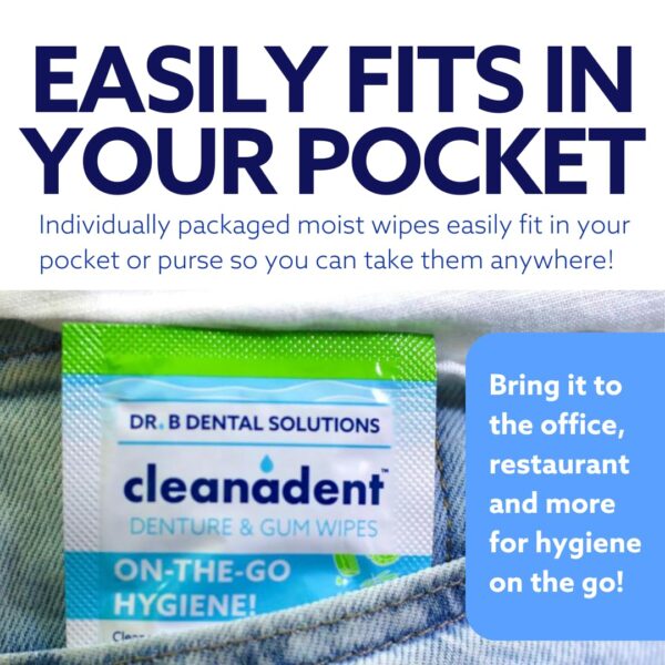 Dr. B Dental Solutions Cleanadent Wipes - Convenient Denture Cleaning Wipes, Refreshes Gums, No Artificial Colors/Flavors - 30 Pack
