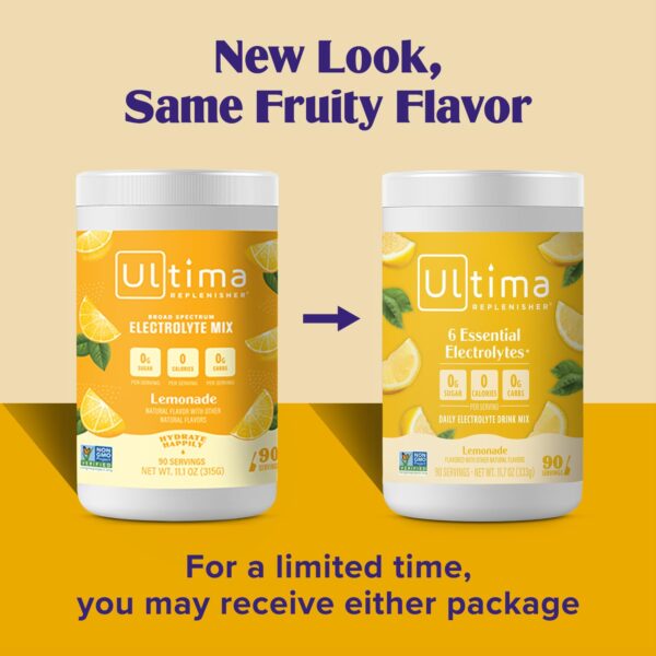 Ultima Replenisher Daily Electrolyte Powder Drink Mix – Lemonade, 90 Servings – Hydration Powder with 6 Key Electrolytes and Trace Minerals – Keto Friendly, Vegan, Non-GMO and Sugar-Free