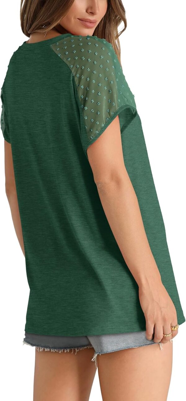 WIHOLL Summer Tops for Women V Neck T-Shirts Swiss Dot Short Sleeve Shirts Casual Fashion Blouses