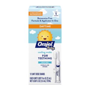 Orajel Baby Daytime Cooling Swabs for Teething, Drug-Free, 1 Pediatrician Recommended Brand for Teething*, 12 Swabs (Packing May Vary)