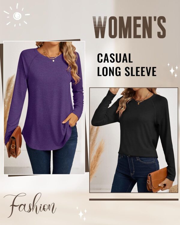 Ficerd 3 Pack Women's Long Sleeve T Shirt Casual Crew Neck Raglan Sleeve Side Split Curved Hem Basic Tunic Tops