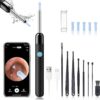Ear Wax Removal - Earwax Remover Tool with 8 Pcs Ear Set - Ear Cleaner with Camera - Earwax Removal Kit with Light - Ear Camera with 6 Ear Spoon - Ear Cleaner for iOS & Android (Black)