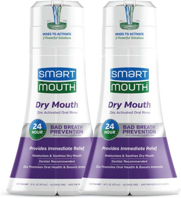 SmartMouth Activated Dry Mouth Mouthwash, Dry Mouth and Bad Breath Relief, Mint, 16 fl oz, 2 Pack