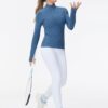 THE GYM PEOPLE Women's Half Zip Golf Workout Shirts Long Sleeve Soft Warm Yoga Athletic Pullover Sweatshirts with Thumb Hole