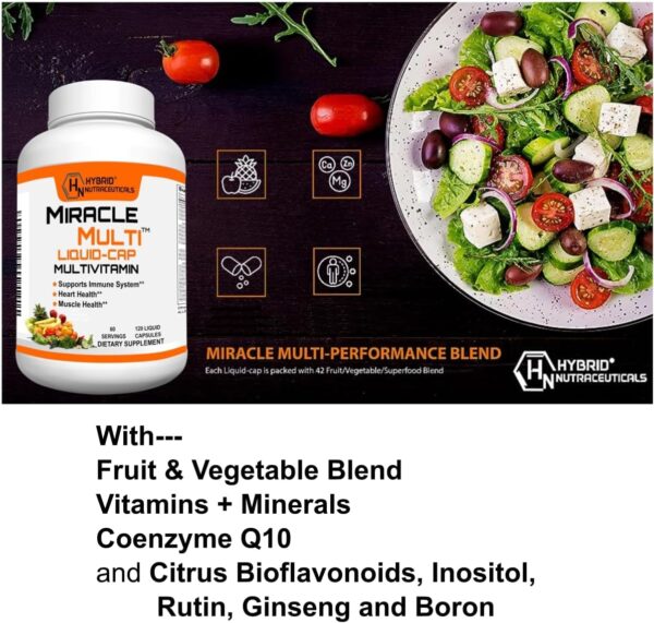 MiracleMulti Liquid Multivitamin Capsules for Men & Women - Complete Whole Food Blend Daily Vitamin & Mineral Supplement with CoQ10, B12, 42 Superfood Enzyme - 120 Softgels