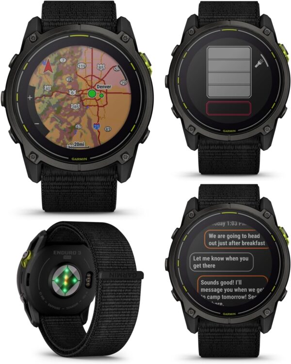 Wearable4U Garmin Enduro 3 – 51 mm, Solar, Sapphire, Ultraperformance GPS Smartwatch, Carbon Gray DLC Titanium with Black UltraFit Nylon Strap White Earbuds Bundle