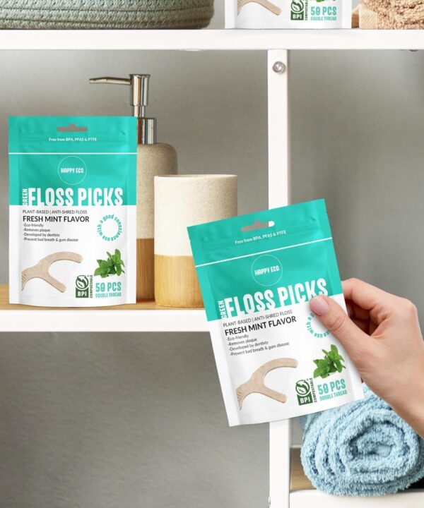 Biodegradable Floss Picks (100pcs) - Natural, Vegan, Sustainable, Reusable Dental Floss - Shred Resistant and Nontoxic Plant-Based Material Dental Floss Picks