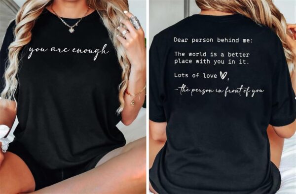 You are Enough Shirt Women Oversized Dear Person Behind Me T-Shirt Mental Health Inspirational Short Sleeve Tee Tops