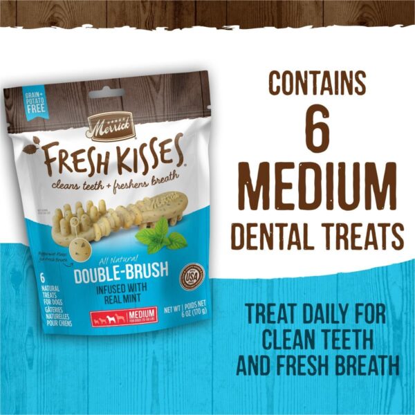 Merrick Fresh Kisses Natural Dental Chews Toothbrush Shape Treat Infused With Real Mint Medium Dogs - 30 ct. Box